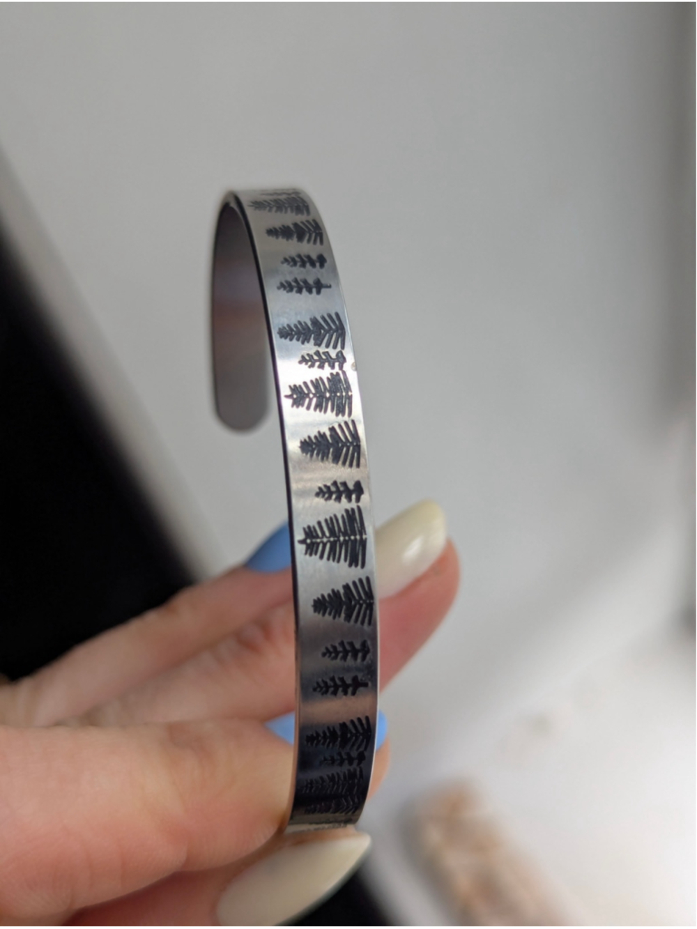 Women's Silver and Black Tree Cuff Bracelet, One Size
